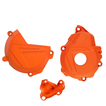 Polisport KTM Husqvarna Clutch Ignition & Water pump Cover Protector Kit EXCF 250 350 2017 – 2023 FE 250 350 2019 - 23, Orange