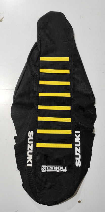 Enjoy Manufacturing Suzuki Seat Cover RMZ 250 2019 - 2023 RMZ 450 2018 - 23 Ribbed Logo, Black / Yellow