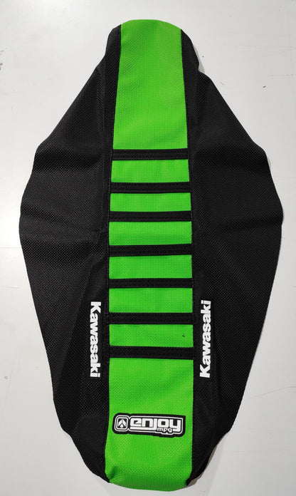 Enjoy Manufacturing Kawasaki Seat Cover KXF 450 2016 - 2018 Ribbed Logo, Black / Green / Black