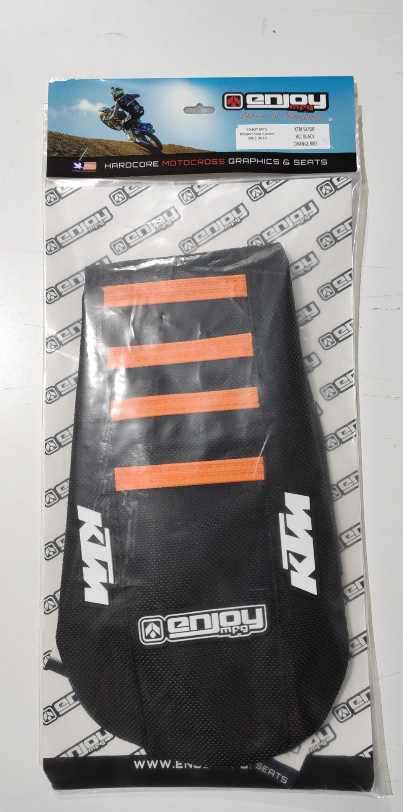 Enjoy Manufacturing KTM Seat Cover SX 85 2013 - 2017 Ribbed Logo, Black / Orange