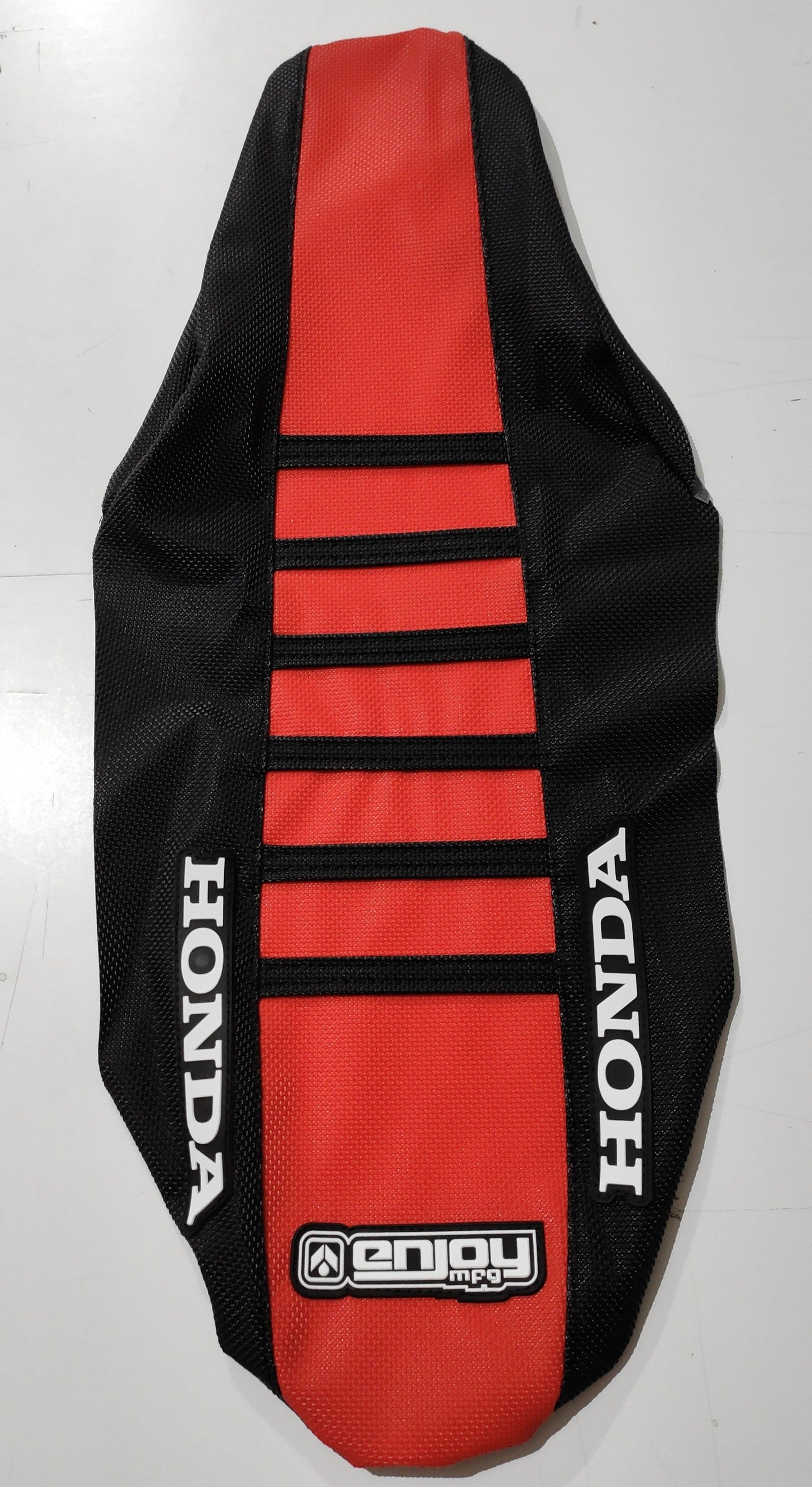 Enjoy Manufacturing Honda Seat Cover CRF 250 R 2022 - 2023 CRF 450 R 2021 - 23 Ribbed Logo, Black / Red / Black