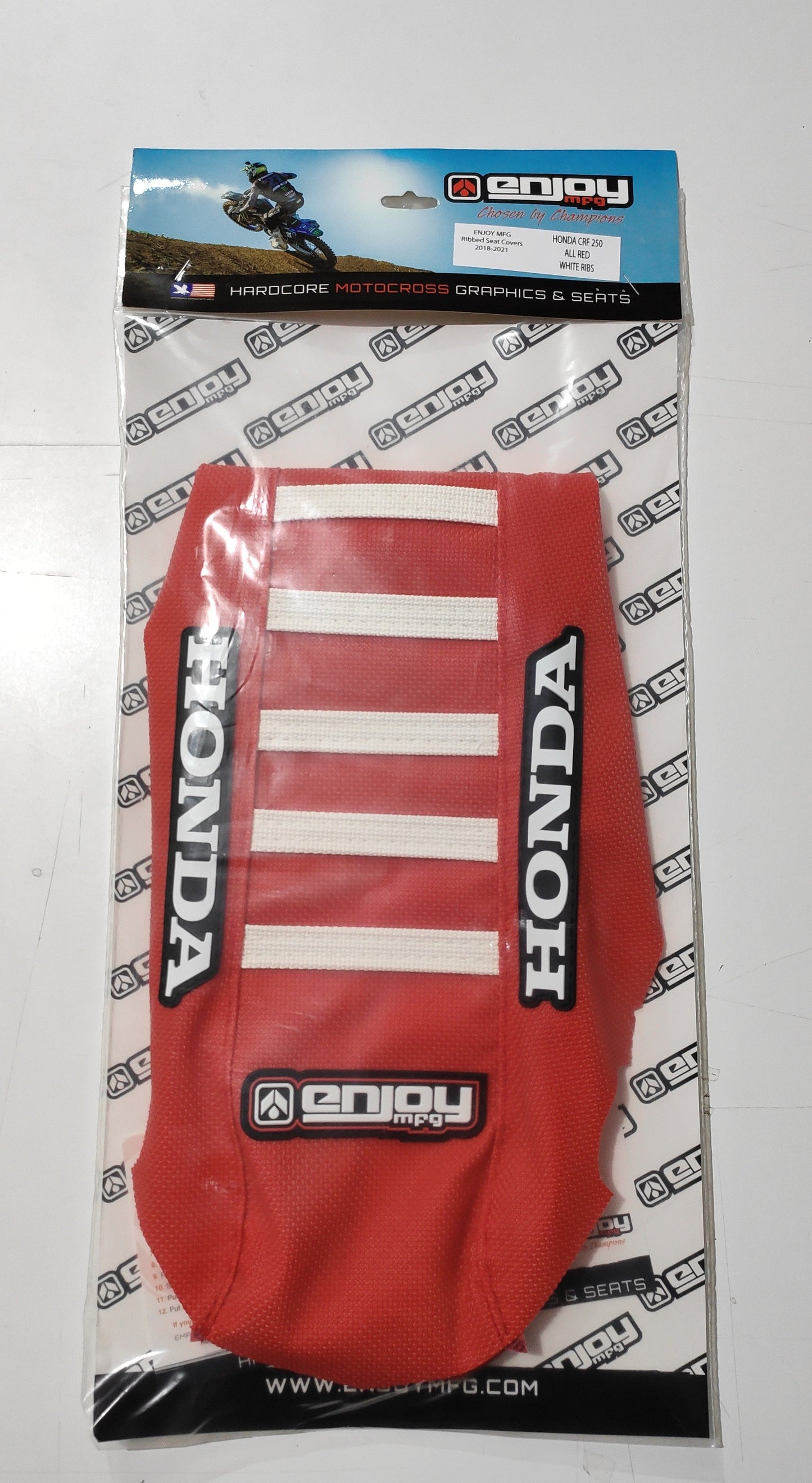 Enjoy Manufacturing Honda Seat Cover CR 125 CR 250 2002 - 2007 Ribbed Logo, Red / White